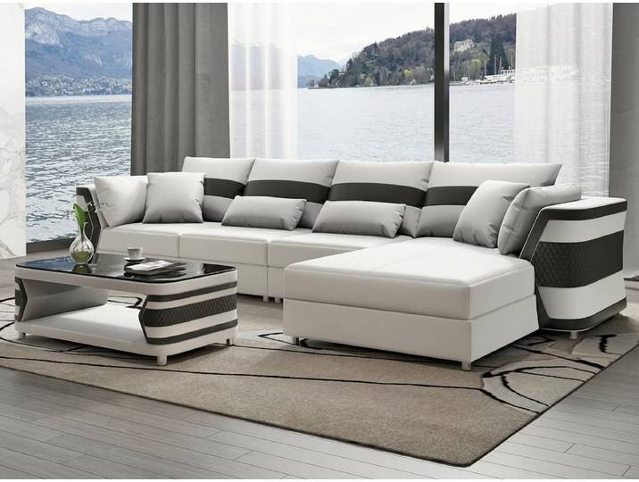 JVmoebel Ecksofa Luxus L-Form Ecksofa Weiß mit Couchtisch und Wohnlandschaft, 2 Teile, Ottomane Links, Ottomane Rechts