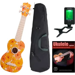 Classic Cantabile BeachBuddy Beachflower Ukulele Set inkl. Tuner und Schule