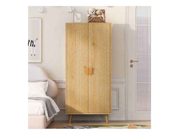 Ulife Kleiderschrank 70 × 55 × 170 cm, Doppeltür-Design mit großen Staufächern (2-St) Holzfarbe