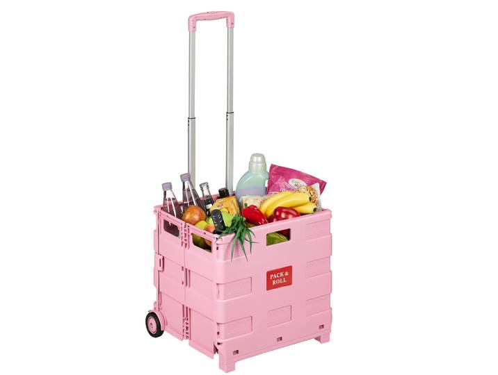 Chariot De Courses Relaxdays\, Panier Pliable À Roulettes\, Poignée Télescopique\, Jusqu'à 35 Kg\, Rose