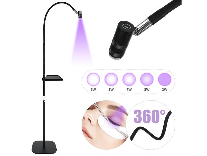 Lumière UV pour cils, pour le traitement de la lumière, colle UV pour Extensions de cils, lampe à colle technique pour ongles, watts réglables, col de cygne Flexible
