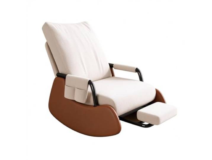 Kordbezogener Schaukelsessel mit Taschen & Fußhocker Schaukel-Liegesessel mit weichem Kordbezug, Glider Rocker, Seitentasche und abnehmbarer Fußstütze