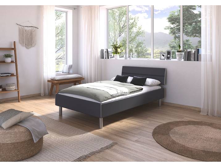 Bettgestell Mavi 120 x 200cm Spanplatte, lackiert Grau/Graumetallic