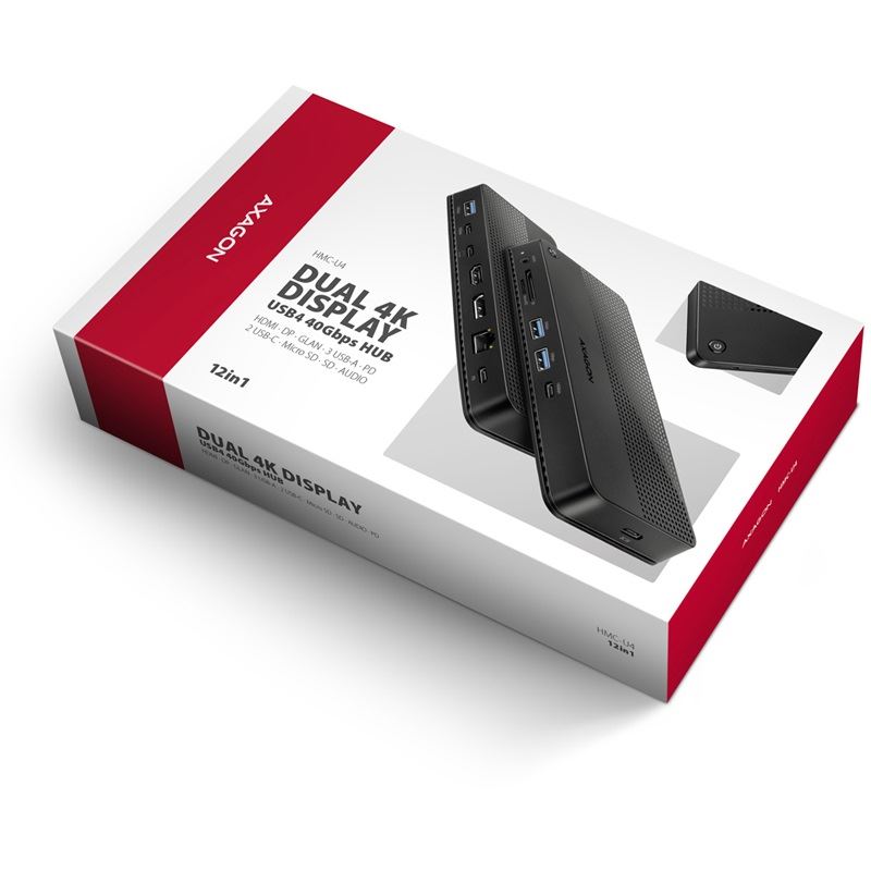 AXAGON HMC-U4 USB-C Dock, HDMI + DP, USB 3.2 Gen 2, PD 100W - schwarz