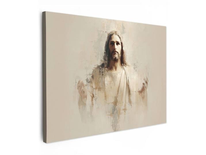MuchoWow Leinwandbild - Porträt - Abstrakt - Jesus - Beige - 80x60 - Malerei, Textil, Kiefer, Rechteckig, 80x60 cm, gerahmt, Bilder & Rahmen, Bilder, Wandbilder
