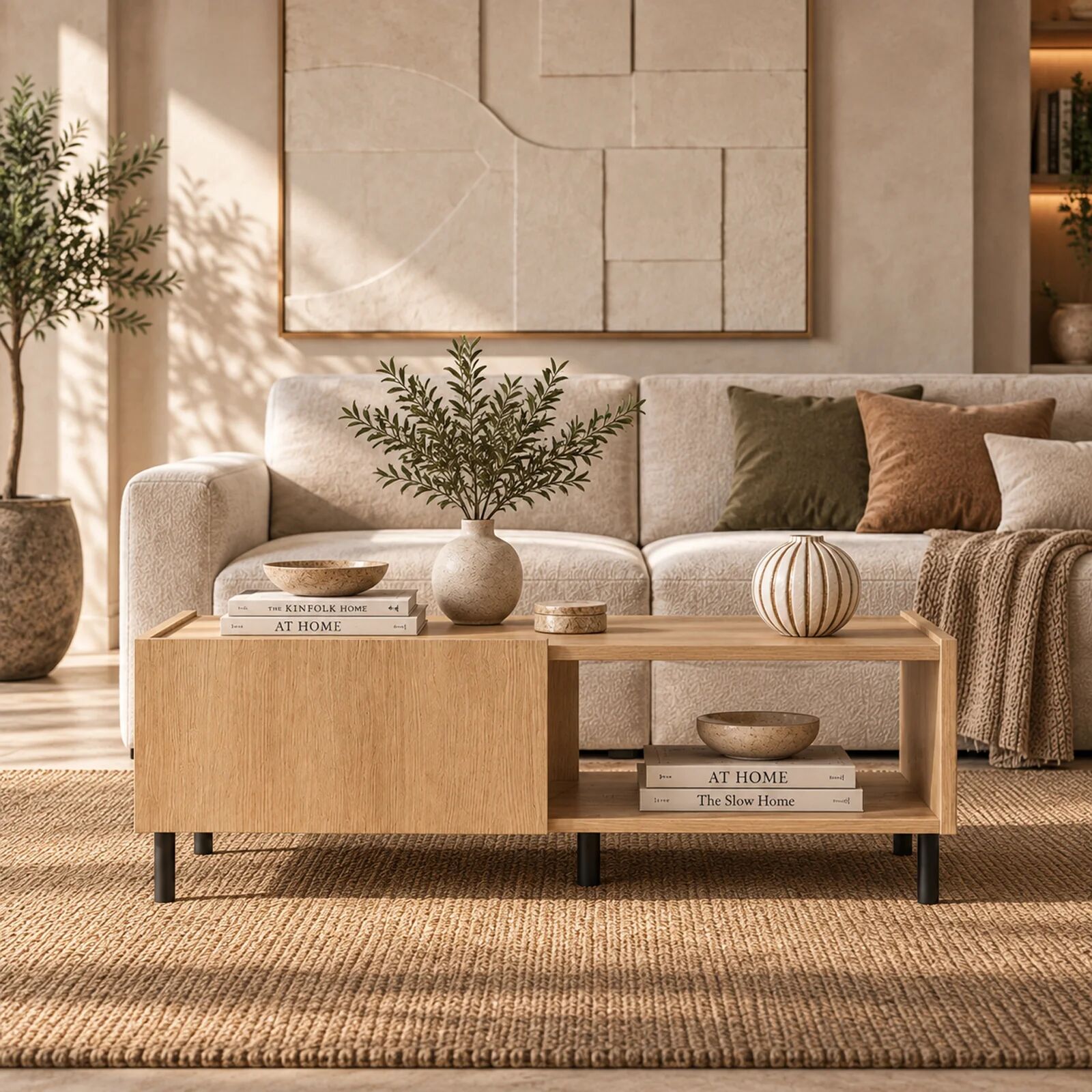 garneroarredamenti Tavolino da salotto moderno 117x53 cm 2 ante rovere Lollipop