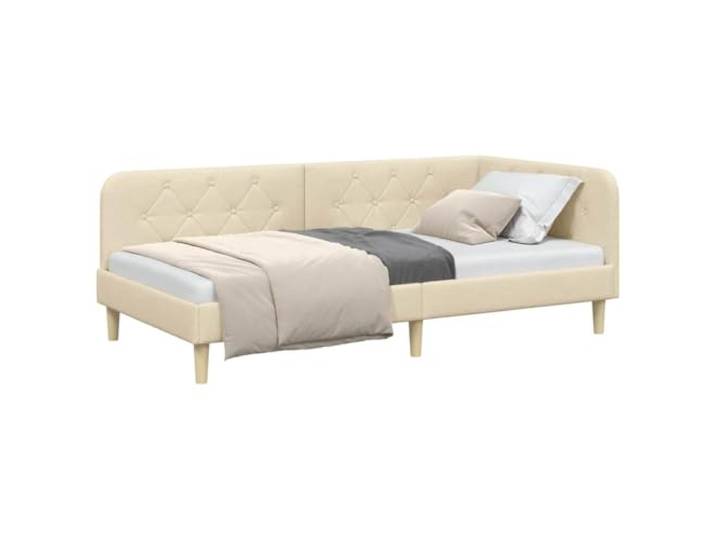 KTHLBRH Eckbett Creme 90 x 190 cm mit umkehrbaren Armlehnen Bezug aus Polyester, platzsparendes Design in L-Form
