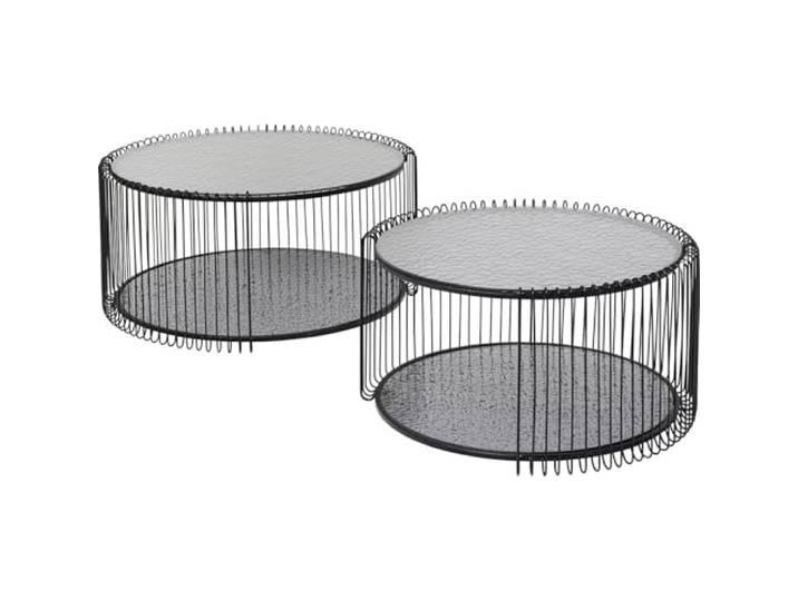 Kare Design Couchtisch Wire Double Bubble 2er Set, Schwarz, 63cm Durchmesser, Sicherheitsglas, Wohnzimmertisch, Stahlgestell, Tischplatte aus Glas, Wohnzimmer, Rund, 34x70x70 cm (H/B/T)