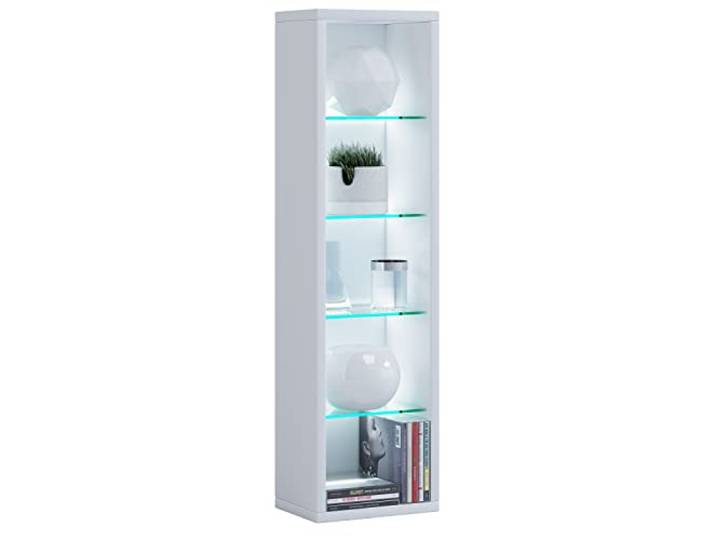 VCM Standregal Weiß 21x14x77 cm 5 Fächer Holzwerkstoff, Glas Bücherregal Flexible Ablagefläche für Wohn- und Arbeitsräume - Wohn- oder Arbeitsbereich - für jeden Haushalt - Serie Rasato