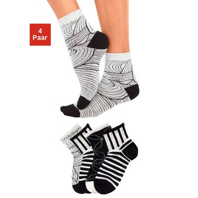 Kurzsocken H.I.S "Damen Socken, schwarz weiß gemustert, kurze Form", Damen, Gr. 35-38, schwarz-weiß (schwarz, weiß, gemustert), Baumwolle, Elasthan, Polyamid, uni und gemustert, elastisch, Socken, in unterschiedlichen Designs