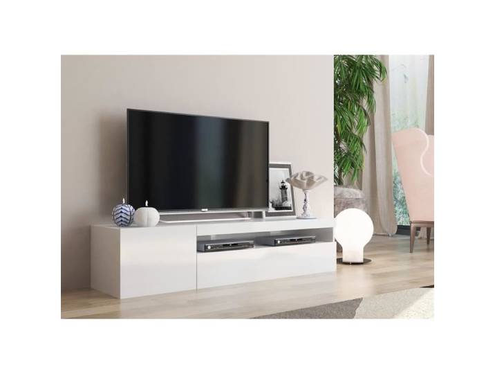 Dmora Meuble TV de salon Made in Italy Meuble TV 2 portes Meuble TV de salon 150x40h37 cm Couleur blanc brillant