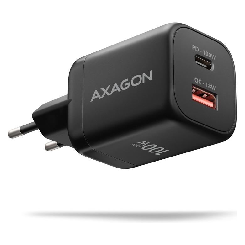 Axagon ACU- PQ100 PD3.0 & QC4 + Doppelausgänge Wandladegerät 100W Schwarz (100 W) (ACU-PQ100)