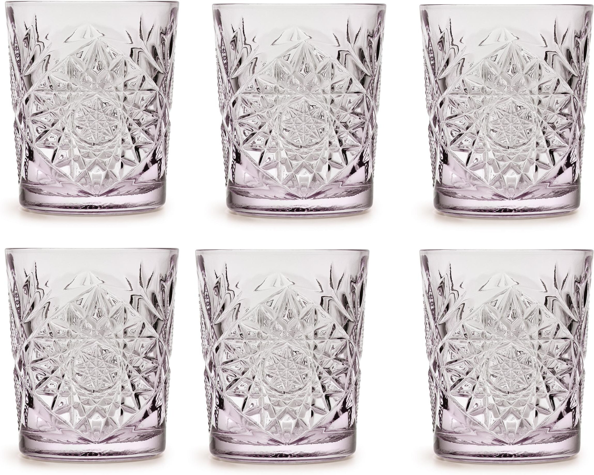 Schnapsglas ONIT "Glas Hobstar 350 ml, 6 Stück, Lavendel", lila (lavendel), H:10,6cm Ø:8,9cm, Trinkgefässe, Schnapsglas lavendel Ø 8,9cm x 10,6cm