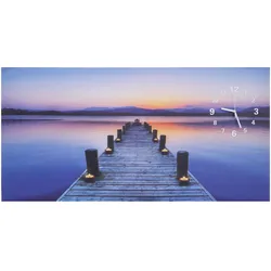 LED-Bild, Leuchtbild Leinwandbild Wandbild, Timer Steg flackernd Wanduhr 110x55cm