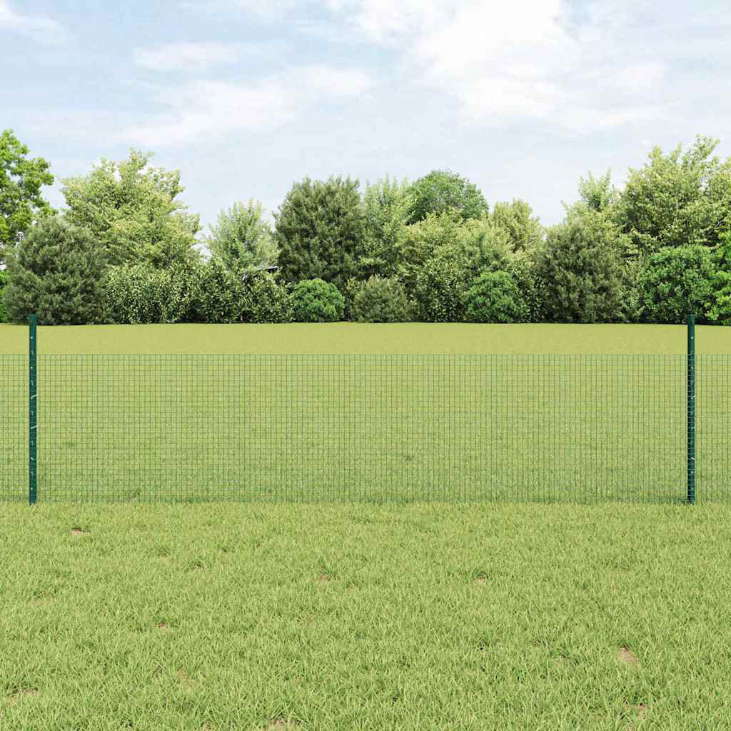 Vidaxl Fence With Posts Steel Green 50cm H x 5000cm W x 2.7cm D