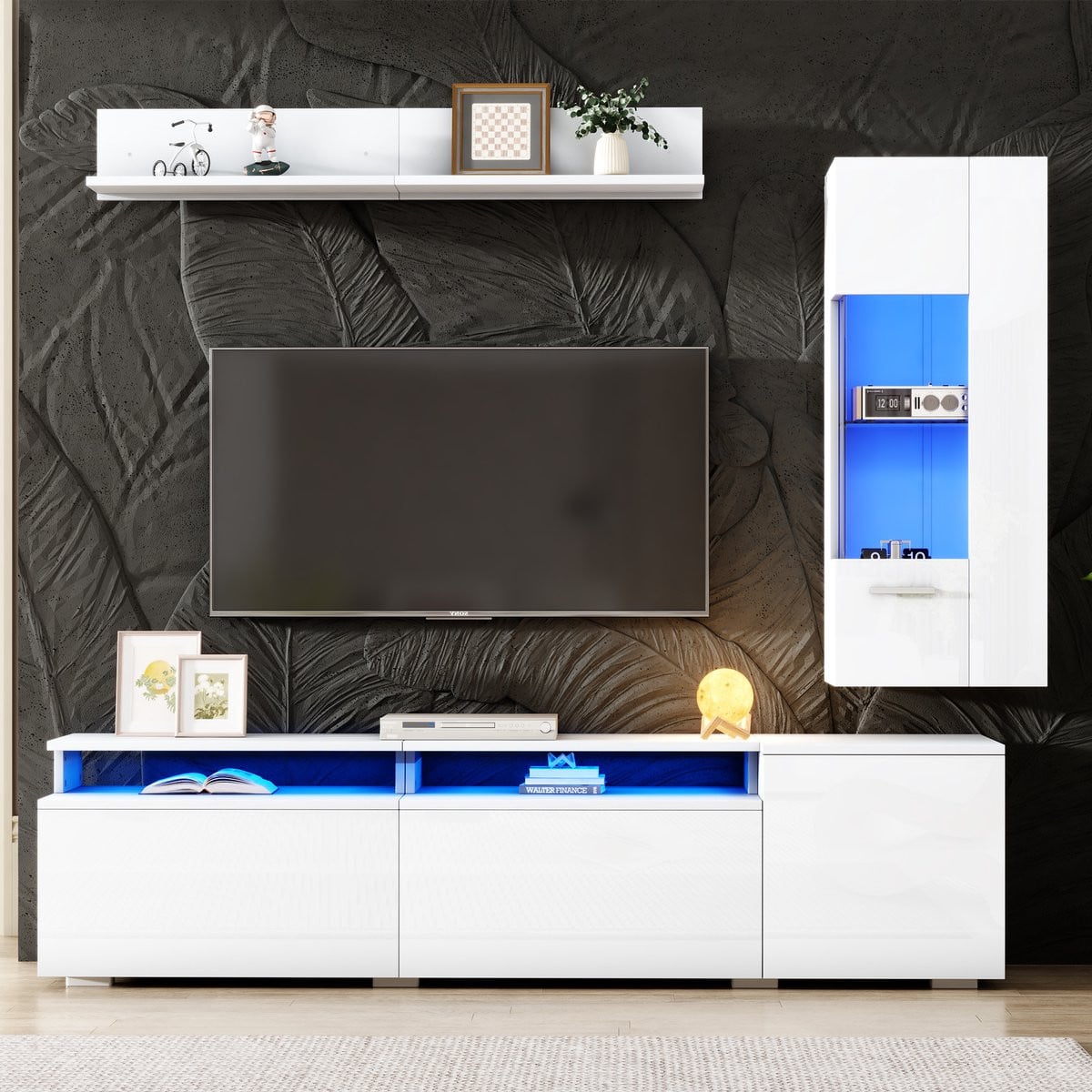 Merax 3-delige tv-woonkamer wandcombinatieset met LED-verlichting in het wit