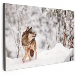 LEINWANDBILD Wolf - Winter - Schnee - Natur - Tiere Groß 140x90 cm