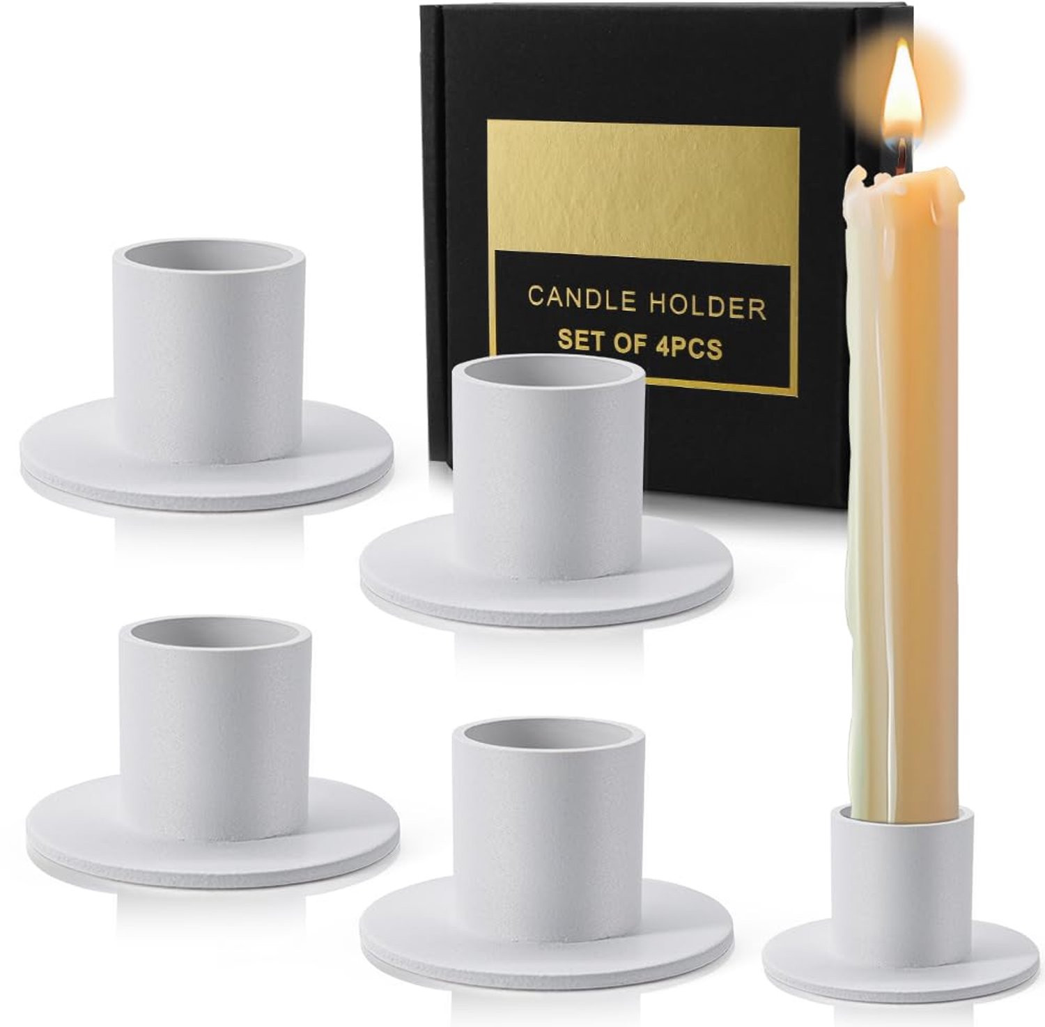 Luxento Set van 4 Matte Witte Metalen Theelichthouders voor Decoratie