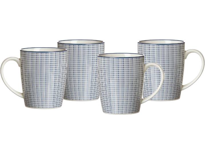 Becher RITZENHOFF & BREKER ROYAL MAKOTO , weiß (weiß, blau), H:10cm Ø:8cm, Keramik, Trinkgefäße, Becher, 4-teilig