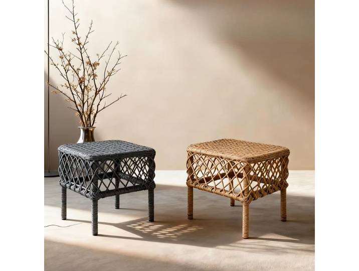 Tabouret en rotin de style chinois, tabouret tissé en bois pour salon et entrée, tabouret bas en bois massif fait à la main avec patins antidérapants