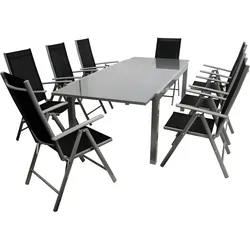 Garnitur MARINA 9-teilig, Aluminium silbergrau + Kunstgewebe schwarz