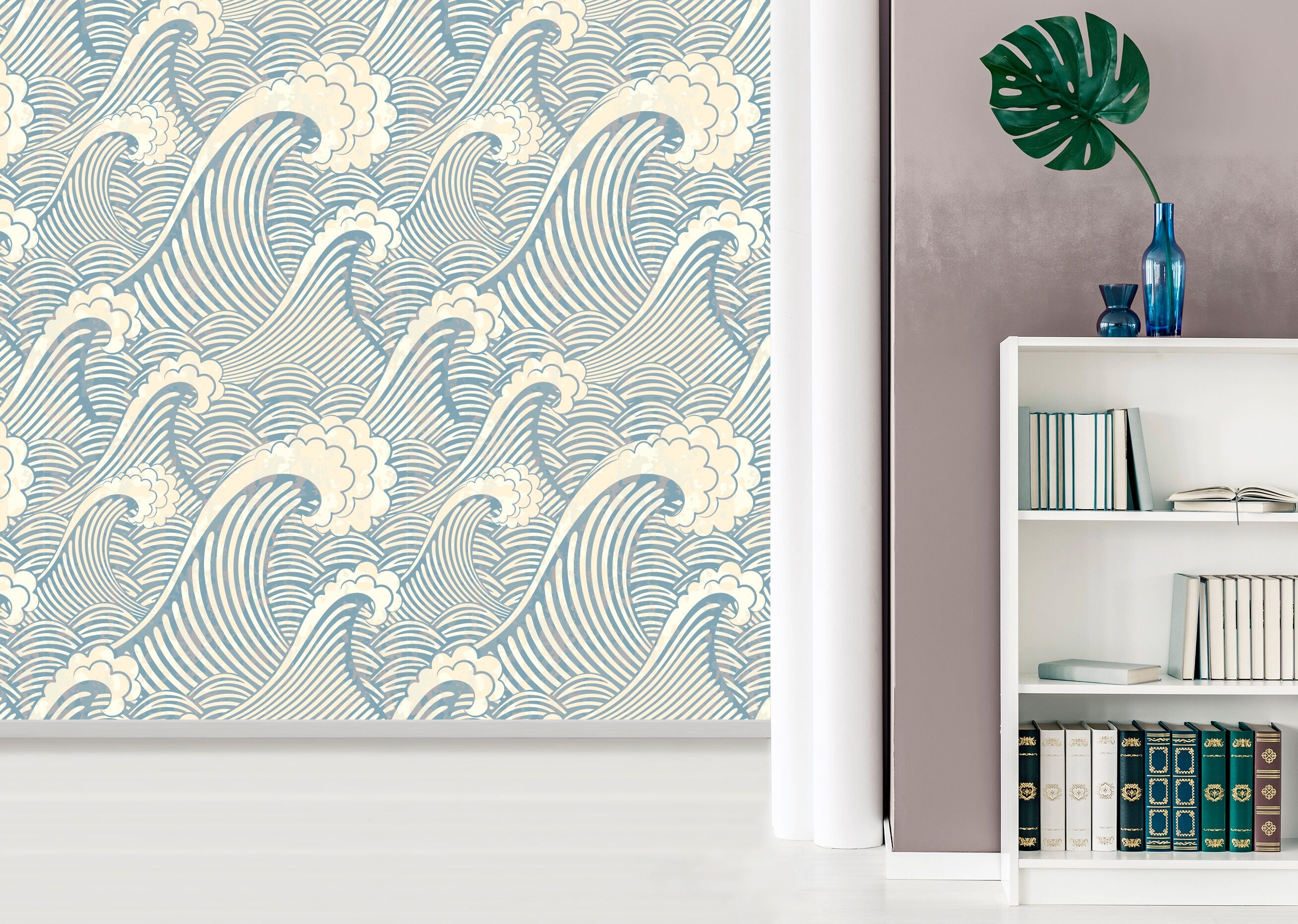 Vinyltapete QUEENCE "Bernadette", blau, B:0,9m L:2,5m, Vinyl, Tapeten, Vinyltapete, 90x250cm, selbstklebend, kinderleichte Anbringung,, Sticker blau B/L: 0,9m x 2,5m, Rollen: 1