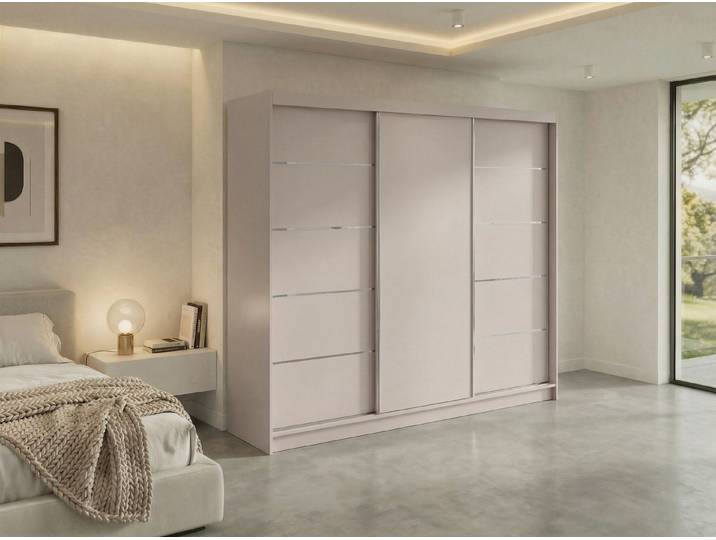 MKS MÖBEL Schiebetürenschrank MACEDONIA 240 (Set, Wäscheschrank, mit Einlegeböden) Schwebetürenschrank 240 cm, Platzsparend, optional Schubladen