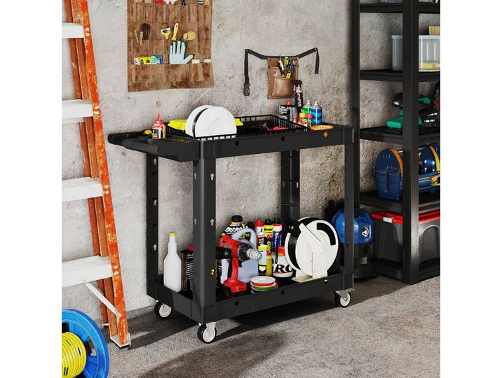 HOMCOM Chariot Atelier 2 Niveaux avec Poignée Noir