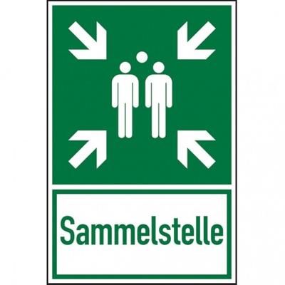 König Werbeanlagen Dreifke® Rettungszeichen, Kombischild Sammelstelle - ASR A1.3 - 400x600x2 mm Aluverbund