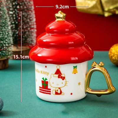 Uplifted Finds Sanrio Creative Christmas Tree Shape Hello Kitty Ceramic Mug 340ml Household Milk & Coffee Cup red