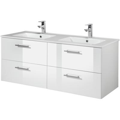 Doppelwaschtisch WELLTIME "Trento, verschiedene Ausführungen und Farben", weiß (weiß, weiß hochglanz, weiß), B:120cm H:54cm T:47cm, Waschtische, Badmöbel in Breite 120 cm, 2 Doppel-Waschbecken zur Auswahl