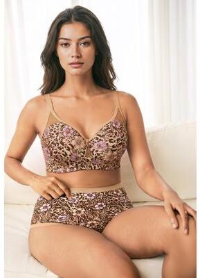 Plus Size Women's Stay-Cool Wireless Wicking T-Shirt Bra by Comfort Choice in Pretty Taupe Animal Floral (Size 44 DDD)