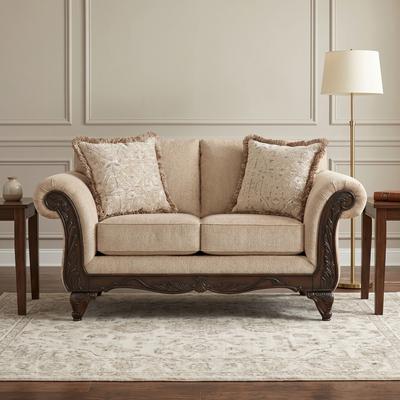 Roundhill Furniture Hernen Carved Wood Frame Loveseat
