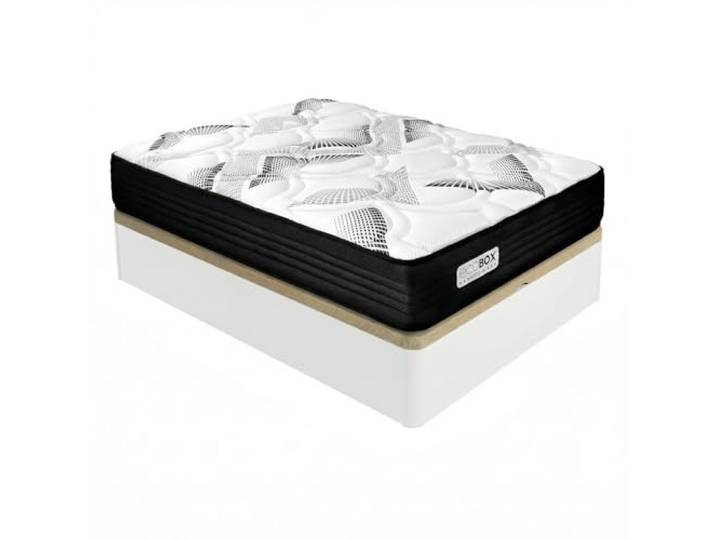 DUÉRMETE ONLINE Packung viskoelastische Matratze mit Taschenfedern Eco Box + aufklappbares Bett aus verstärktem Holz große Lagerfähigkeit hohe Festigkeit Weiß 135 x 180 cm