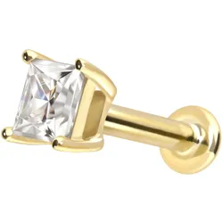 14 Karat Gold Labret mit Innengewinde MOISSANIT-QUADRAT