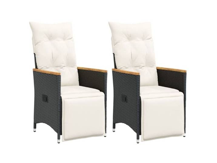 Chaises inclinables de jardin lot de 2 et coussins noir rotin fauteuil de jardin inclinable fauteuil inclinable de 365671