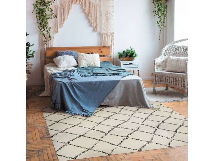 Tapis en coton losanges naturel-noir 190x290