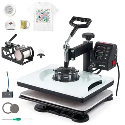 VEVOR Transferpresse 29x38cm 5-in-1 Sublimationsmaschine 1000W Heißpresse, Schnelles & Gleichmäßiges Aufheizen Digitale Zeit- & Temperaturregelung, für T-Shirts, Tassen, Becher, Kappen, Teller