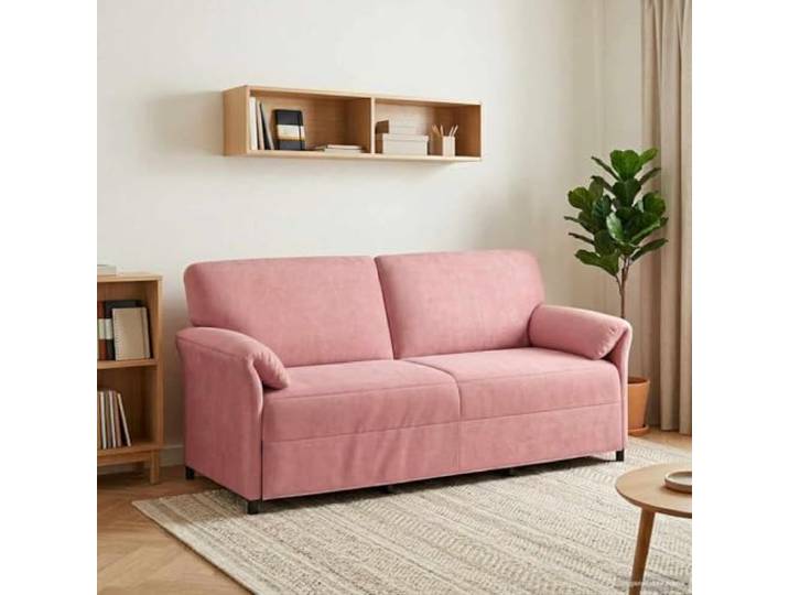 YUTAASU 3-Sitzer-Sofa Rosa 198 x 83 x 95 cm Samt Metallrahmen Stabil, Schaumpolster Komfort, Geschwungene Armlehnen, Pflegeleicht