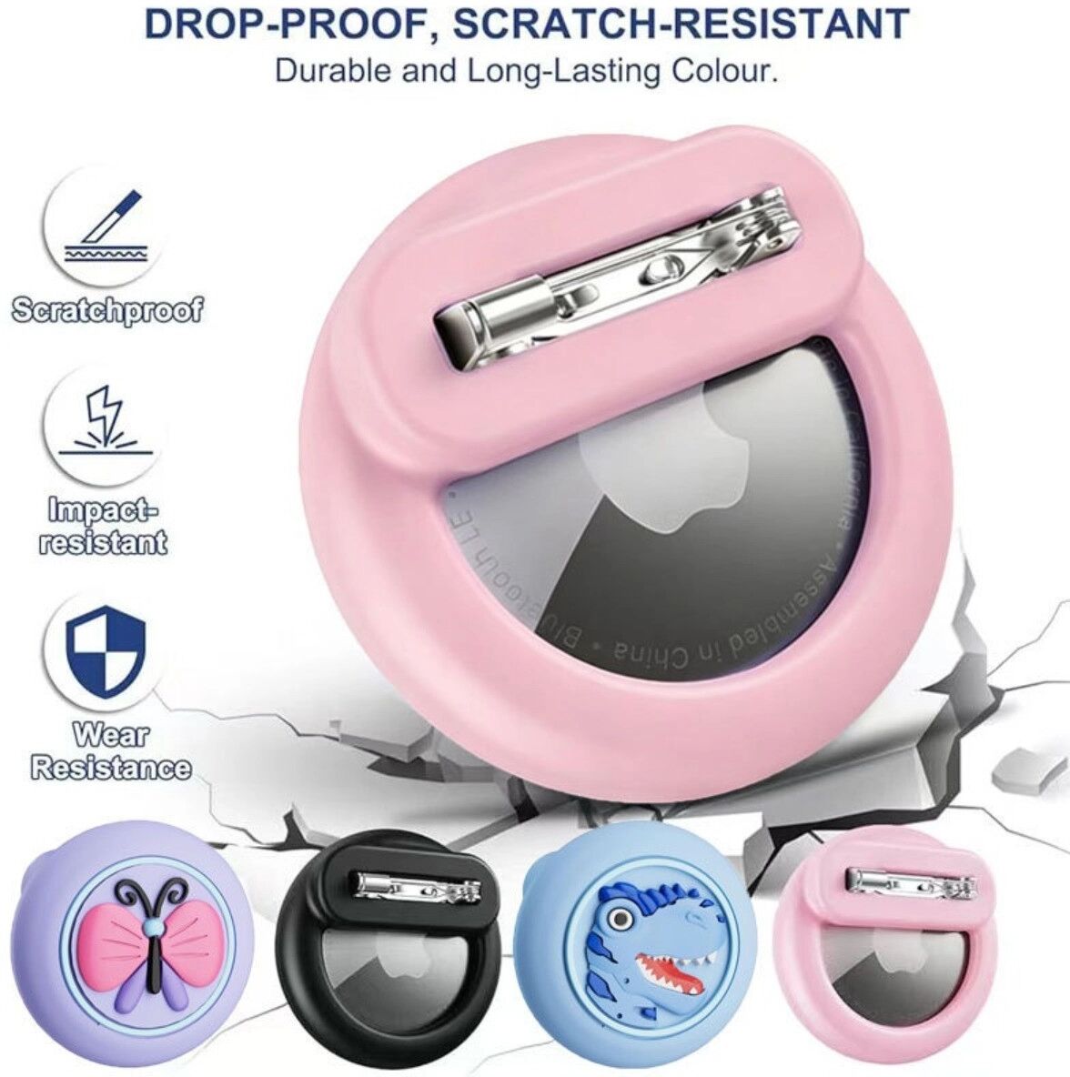 INF AirTag Silikonhülle mit Pin – kompatibel mit Apple AirTag 1/AirTag 2, Anti-Verlust, leichtes Schutzcover Schwarz