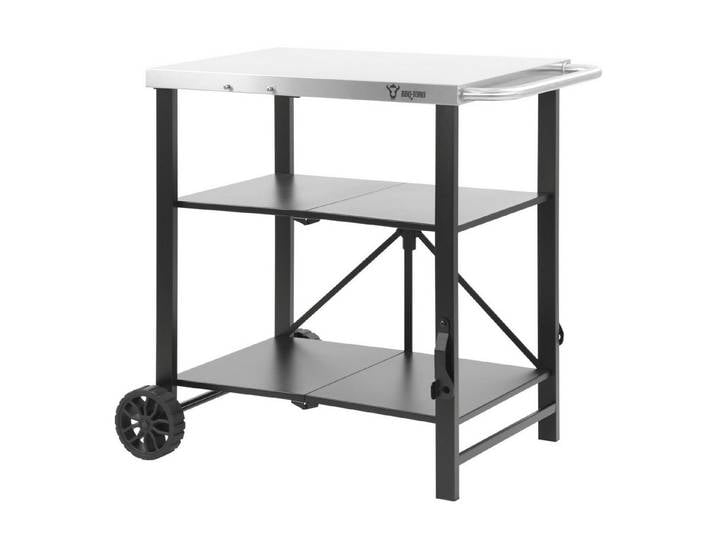 BBQ-Toro Grillablagetisch Grillwagen klappbar 60 x 80 x 82 cm, Silber/Schwarz, Servierwagen, 2 leichtgängige Räder