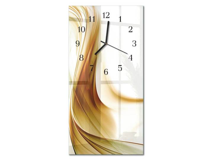 Tulup Wanduhr 60x30 cm - Abstrakte Linien, Braun, Glas, Rechteckig, 30x60x0.4 cm, Dekoration, Uhren, Wanduhren