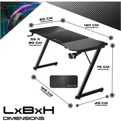 Kesser Gaming Schreibtisch mit Getränkehalter Ergonomischer Gamer Tisch, Gaming Tisch, Schwarz