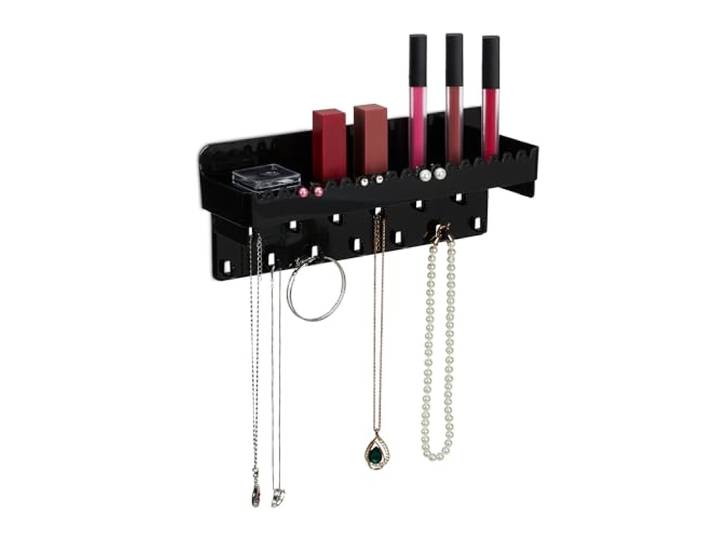 Relaxdays Porte-bijoux mural\, pour colliers\, bracelets\, boucles d’oreilles\, avec tablette\, HLP 12x30x8 cm\, noir