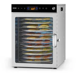 VEVOR Dörrgerät Dörrautomat 12 Edelstahlschalen, elektrischer 800 W Futtertrockner mit einstellbarer Temperatur, Gefriertrockner für Trockenfleisch Fleisch Obst Gemüse Kräuter Hundeleckerlis