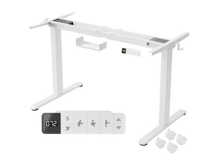 AREBOS Piètement de Bureau Électrique Réglable en Hauteur 72–120 cm 2 Moteurs 120 kg Mémoire 3 Positions Écran LCD Blanc