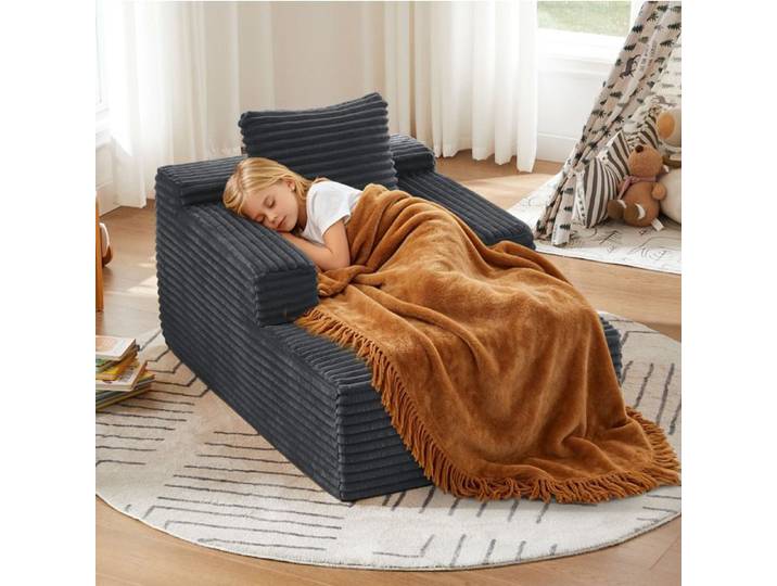 WOVREO Meridienne 1 place en velours cotele gris fonce sans montage mousse haute densite et ressorts ensaches