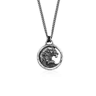 Kette mit Anhänger HAZE & GLORY "Halskette Anhänger Münze - Tide Welle Maritim 925 Silber" Gr. 68, schwarz, Halsketten, Herren, Silber 925 (Sterlingsilber)
