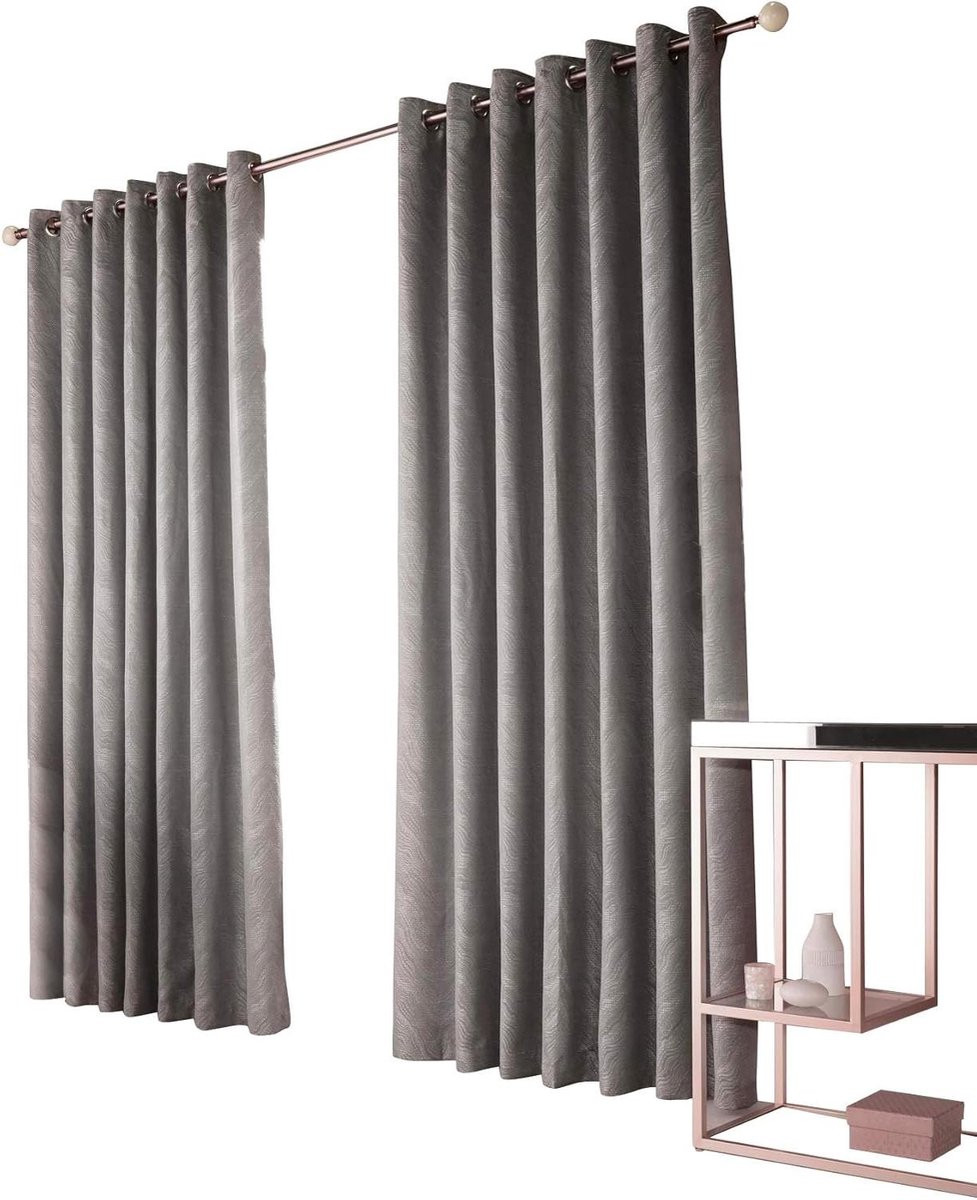 Zilveren Gordijnset met Luminescent Jacquard Patroon, Ondoorzichtig, 229 x 137 cm