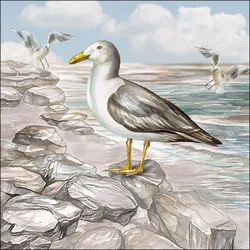Ambiente 20 Servietten Papier 33x33cm 3-lagig - hochwertige Einweg Papierservietten Möwen Felsen Meer Wellen maritim Vintage Küste naturinspiriert Sommerdeko